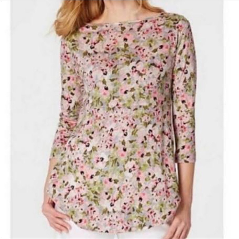 J. Jill 100% Linen Tunic Pastel Watercolor Floral 3/4 Sleeve Women’s Medium Pink